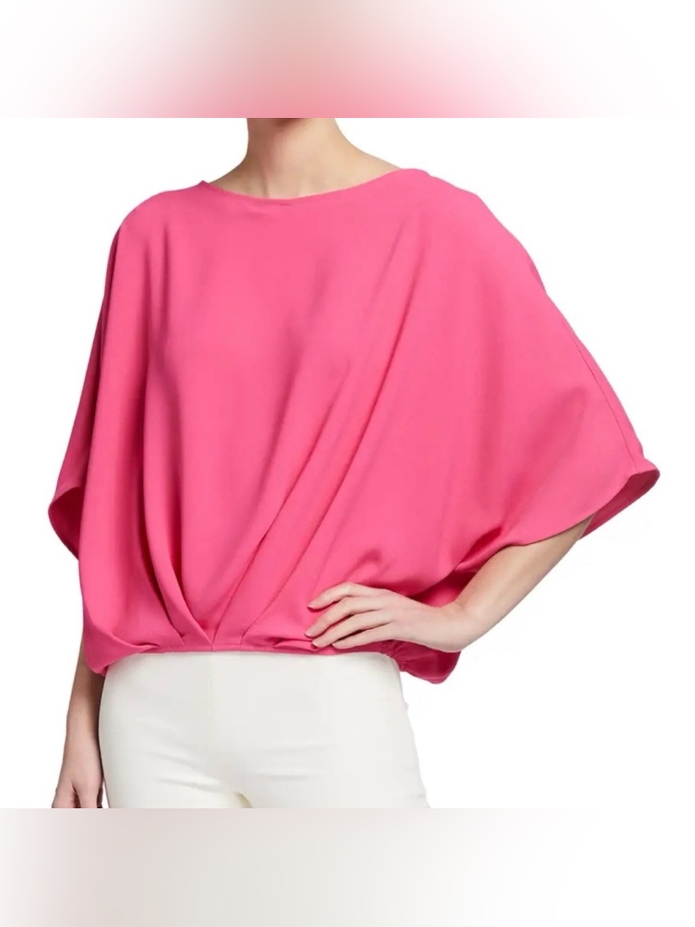 Trina Turk Coralline Blouse Relaxed Boatneck Top in Hot Pink